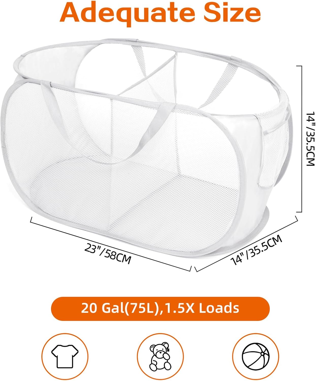 Foldable Laundry Baskets, Collapsible Mesh Laundry Hamper, Durable Pop Up Laundry Basket, 3 Compartments Clothes Hampers for Laundry, Easy to Carry & Sort for Dorm, Home, Kids Room, Travel Black