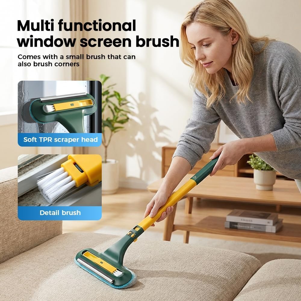 Window Screen Cleaning Brush, 2 in 1 Screen Cleaner Tool with Squeegee, Multi-Purpose for Patio, Door, Porch Screens (Blue)