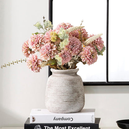 Ceramic Flower Vase, Small Rustic Farmhouse Vases Home Decor, Short Pottery Decorative Pampas Vase for Table Living Room Entryway Mantel Bookshelf Bedroom Bathroom Kitchen - 6" W