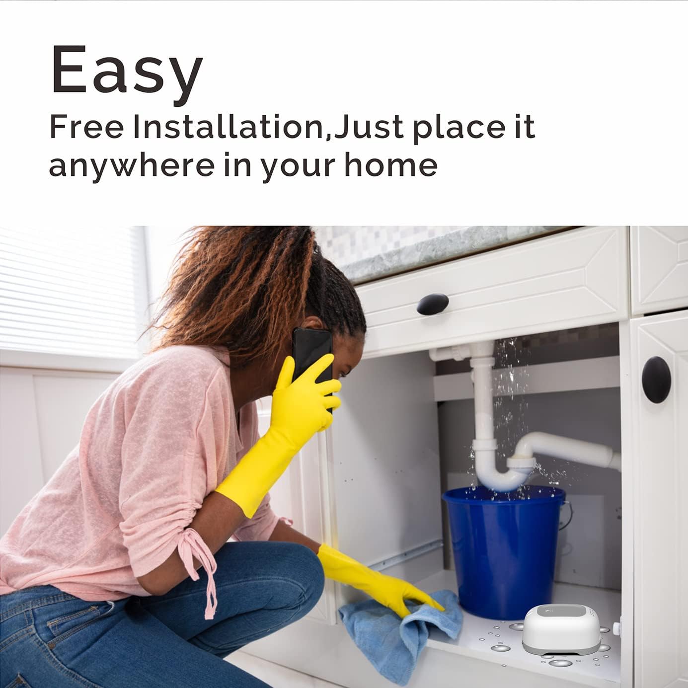 Water Alarm Sensor with 80dB Loud Sound WiFi Leak Detector, Overflow Leak Alarm, Remote Monitoring leaker for Water Heater Basement Sewage Pump, TUYA/Smart Life APP Notification