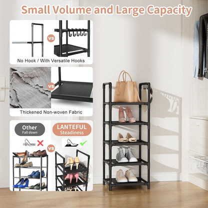 LANTEFUL Tall Narrow Shoe Rack for Entryway, 10-Tier Sturdy Metal Shoe Shelf Storage 10-15 Pairs of Shoes and Boots, Space Saving Corner Shoe Rack Organizer for Closet,Doorway,Garage,Living Room