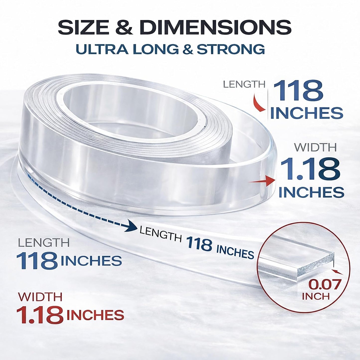 DAMASA Double Sided Tape Heavy Duty – 1.18" x 9.85 Ft Nano Gel Mounting Tape, Removable & Reusable, No Residue, for Walls, Glass, Tile, Picture Frames, Carpet & LED Strips (Crystal Clear)