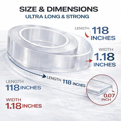 DAMASA Double Sided Tape Heavy Duty – 1.18" x 9.85 Ft Nano Gel Mounting Tape, Removable & Reusable, No Residue, for Walls, Glass, Tile, Picture Frames, Carpet & LED Strips (Crystal Clear)