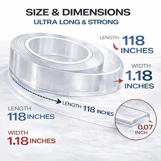 DAMASA Double Sided Tape Heavy Duty – 1.18" x 9.85 Ft Nano Gel Mounting Tape, Removable & Reusable, No Residue, for Walls, Glass, Tile, Picture Frames, Carpet & LED Strips (Crystal Clear)