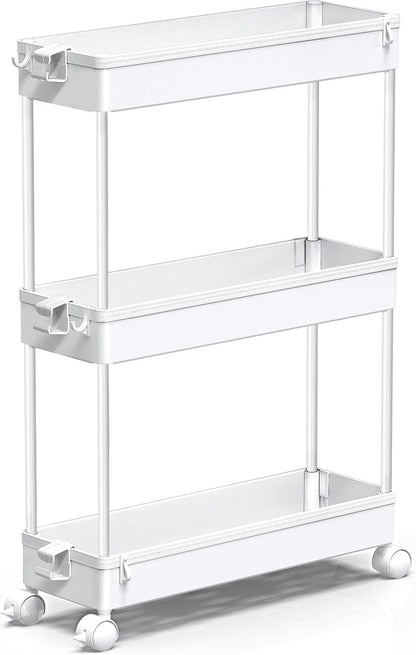SPACEKEEPER Slim Rolling Storage Cart, 3 Tier Bathroom Storage Organizer Laundry Room Utility Cart Mobile Shelving Unit, Multi-Purpose for Kitchen Office Bathroom Laundry Narrow Places, Black