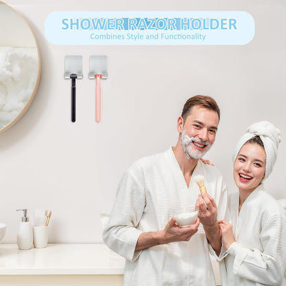 VIS'V Shower Wall Razor Holder, Metal Adhesive Razor Hooks for His and Hers, Waterproof, Black, 2 Pcs