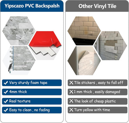 Yipscazo 2026 New Upgrade 11.34" X 11.57" Peel and Stick Backsplash, Stick on Backsplash Tiles for Kitchen, Bathroom, Fireplace (10 Sheets, Beige Rocks + Rose Gold)