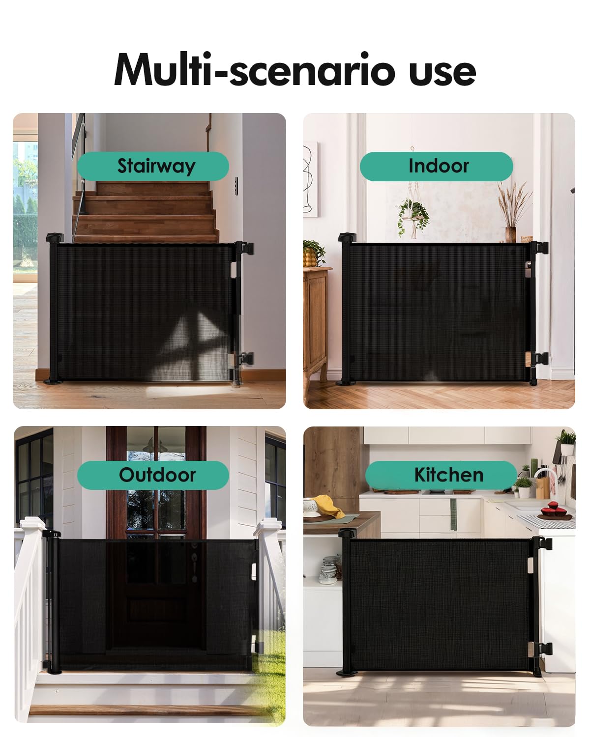 Retractable Baby Gates, Mesh Dog Gate for Doorways, 33.6" Tall, Expands to 55" Wide,Pet Safety Essential Fit for Baseboards, Wide Toddlers Gates for Hallways, Indoor & Outdoor,Gray