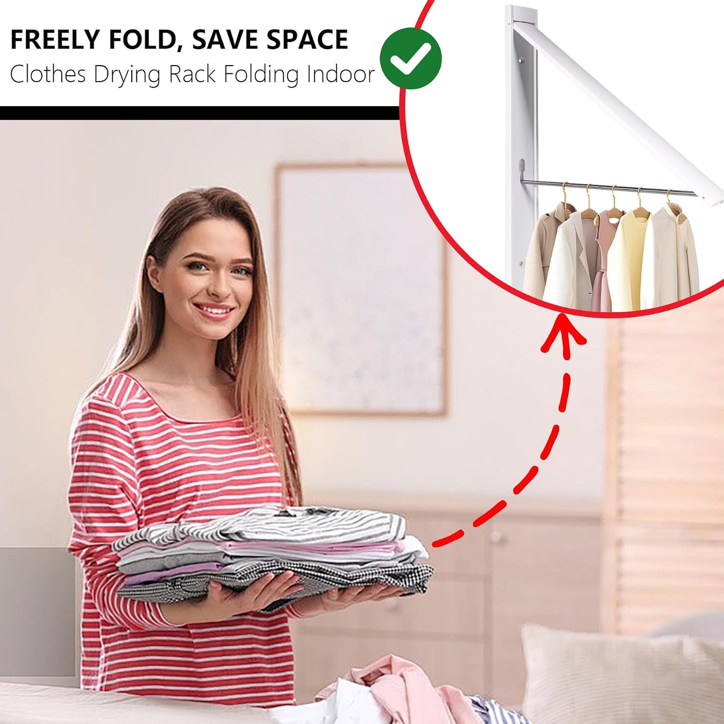 Ithywat Retractable Clothes Drying Rack，Space Saver Wall Mounted Folding Hanger for Laundry Room, Closet Storage Organization, Easy Installation Aluminum Dryer White