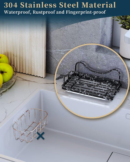 Consumest Sponge Holder for Kitchen Sink - Movable Sink Caddy for Countertop Organizer, 304 Stainless Steel Sponge Holder with Detachable Drip Tray for Kitchen Accessories-Silver