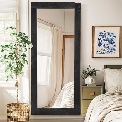 Solid Wood Full Length Mirror - 65"x22" Arched Floor Mirror, Free Standing & Wall Mounted - Elegant Design for Bedroom, Dressing Room, Hallway, Brown