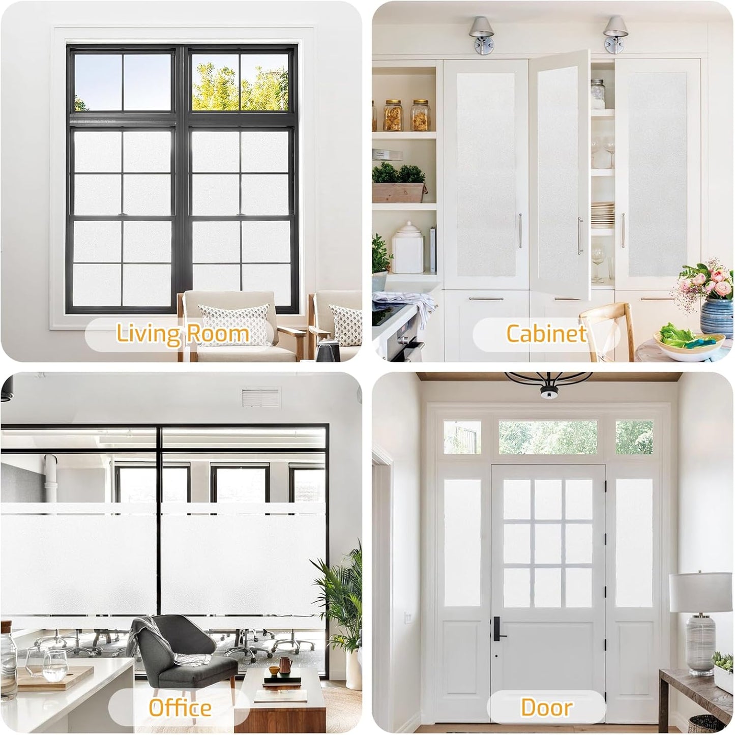 LUTE Window Privacy Film, Frosted Glass Window Film for Bathroom, Static Cling Removable Heat Control Glass Coverings, Non Adhesive Opaque Door Sticker for Home Office (Pure, 17.5" x 78.7")