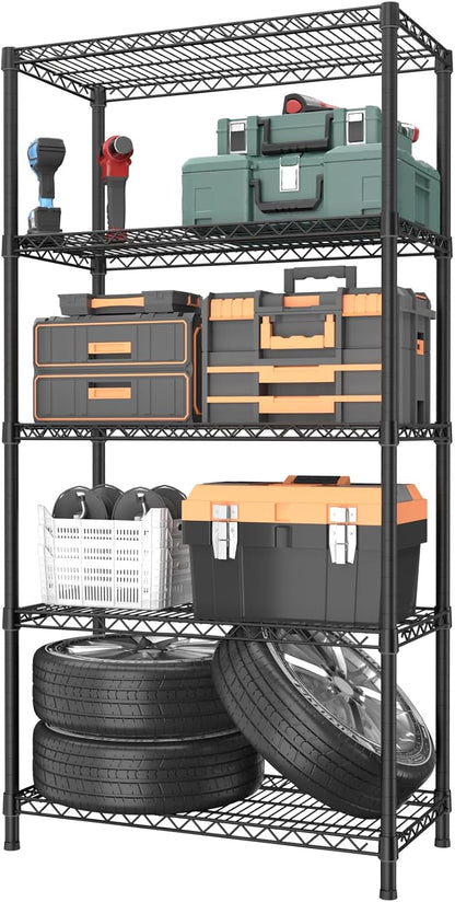 Golpart 4 Tier Adjustable Storage Shelves Metal Utility Shelf Wire Shelving Unit Organizer Rack for Home Kitchen Office Bathroom Pantry Room 12" D x 18" W x 44" H