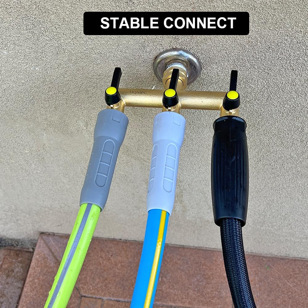 HQMPC Hose Splitter Garden Hose 3 Way Valve Brass Hose Splitter with Solid Long Handle Hose Spigot Splitter 3 Way Valve 3/4" GHT Thread