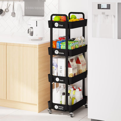 Laiensia 3-Tier Rolling Cart with Wheels,Multifunction Utility Storage Carts, Kitchen Storage Organizer,Mobile Shelving Unit for Bathroom,Laundry,with Classified Stickers,White