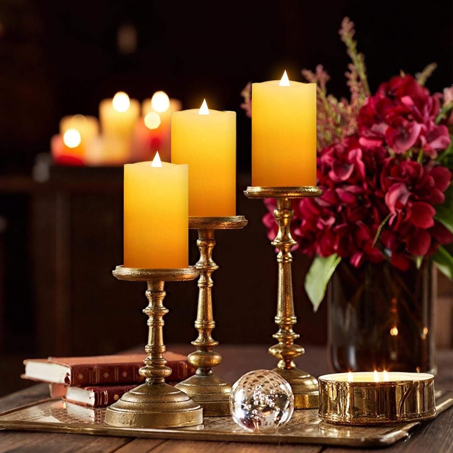 3x3 Flickering Flameless Candles Set of 2, 2AA Battery Life 600 Hours Battery Candles Flickering with Timer,3 inch Flameless Candles with Remote for Indoor/Outdoor, Ivory