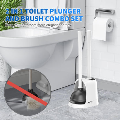 LOVLOY Toilet Plunger and Brush, Bowl Brush and Heavy Duty Toilet Plunger Set with Ventilated Holder, 2-in-1 Toilet Brush and Plunger Combo for 5.3-inch Toilet Drain Bathroom Cleaning (Black)