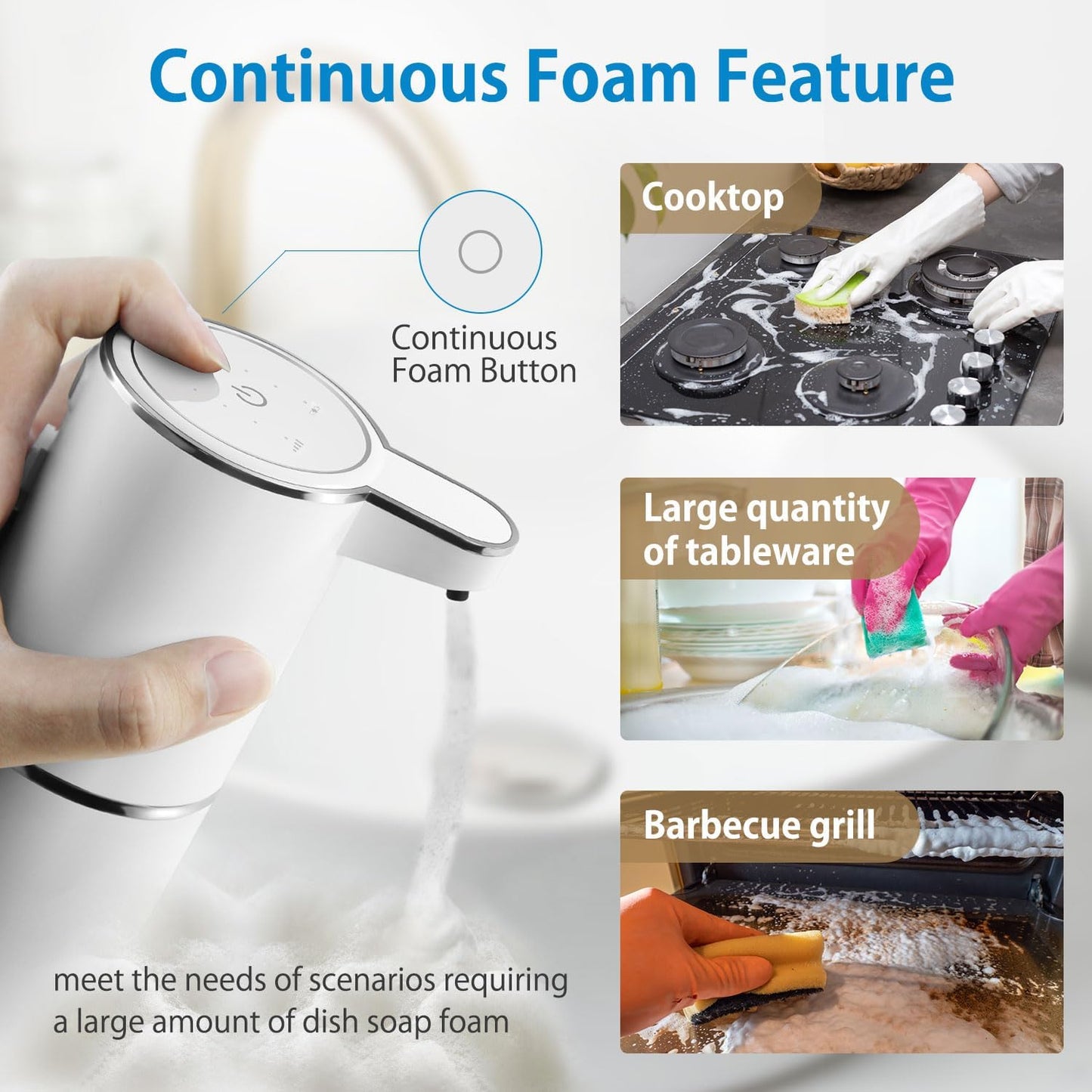 Automatic Foaming Soap Dispenser,4-Level Adjustable Foam, Wall Mount,USB Rechargeable,12.8oz/ 380ml,Touchless Hand & Dish Soap Dispenser for Bathroom, Kitchen,Hotel, Restaurant