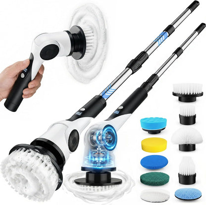 Electric Spin Scrubber, 3-Speed Shower Scrubber with Long Handle & 10 Replaceable Brush Heads, Cordless Full-Body IPX7 Waterproof Shower Cleaner Brush with 90 Mins Runtime for Bathroom