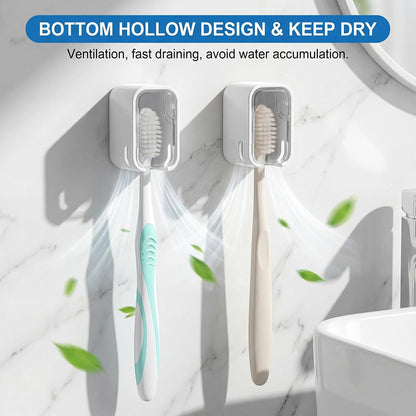 2 PCS Wall Mounted Toothbrush Holders Single Slot Toothbrush Holders with Cover for Shower Electric Toothbrushes Home Travel Storage (White)