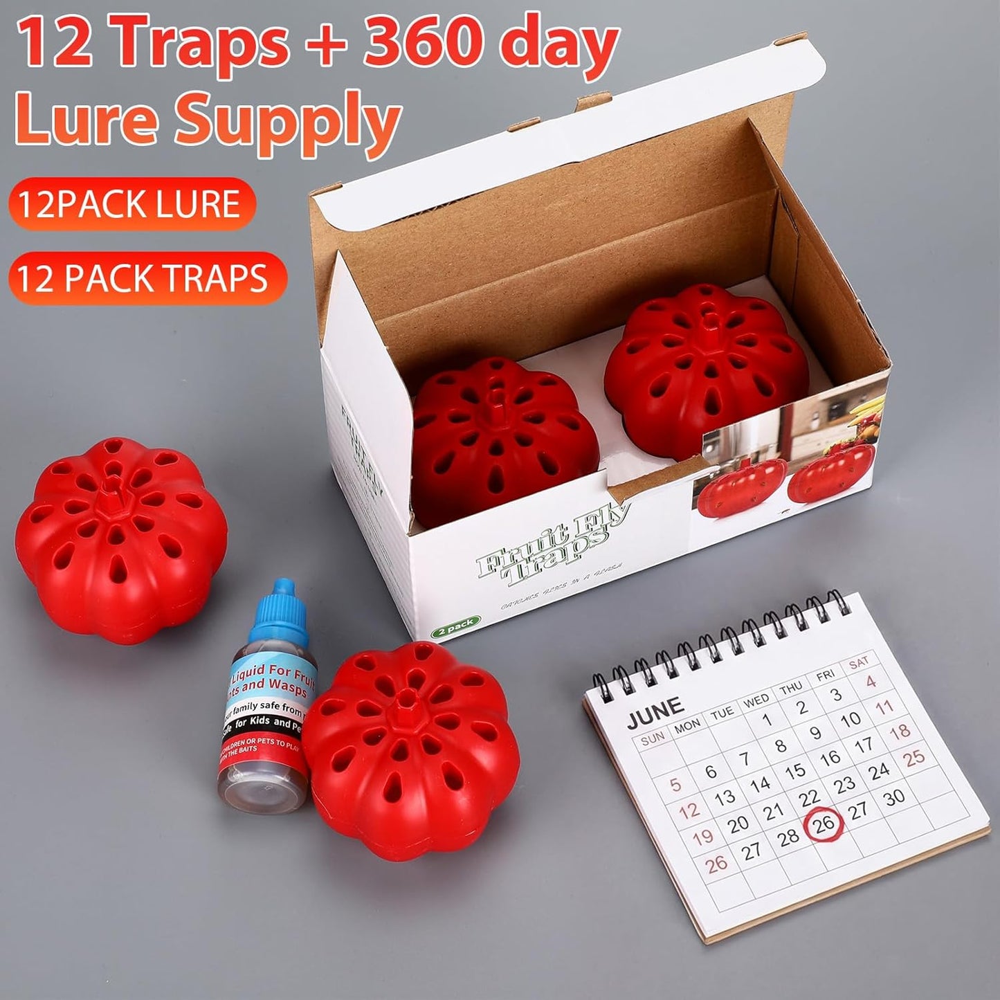 12 Pack Fruit Fly Traps for Indoors 12 Bottle 0.68oz Refills Liquid, Fruit Fly Killer Gnat Traps for Indoor 540 Days Supply of Reusable Gnat Trap with Lure for Kitchen House Dining(Clear)