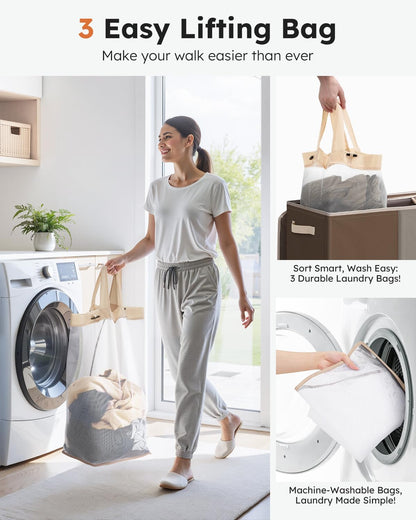 SOLEDI 180L Laundry Hamper 3 Section, Extra Large Laundry Hamper with Lid, Dirty Clothes Hamper with Sturdy Handle, Large Laundry Basket Organizer for Laundry Room, Bedroom, Hampers for Laundry