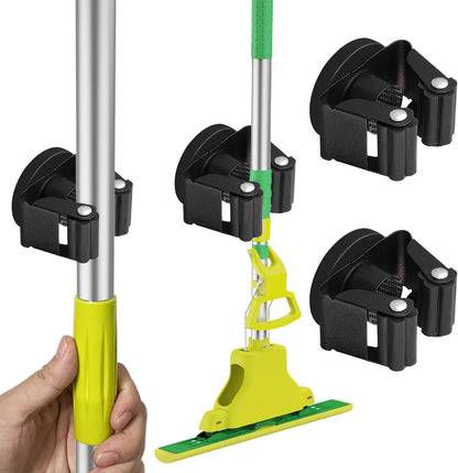 ULIBERMAGNET Magnetic Mop Broom Holder,Heavy Duty Movable Magnetic Broom Holder Rack,Anti-slip Wall Mounted Utility Storage Mop Shovel Hanger for Garage, Kitchen, Laundry, Garden(3 Racks / 4 Hooks)