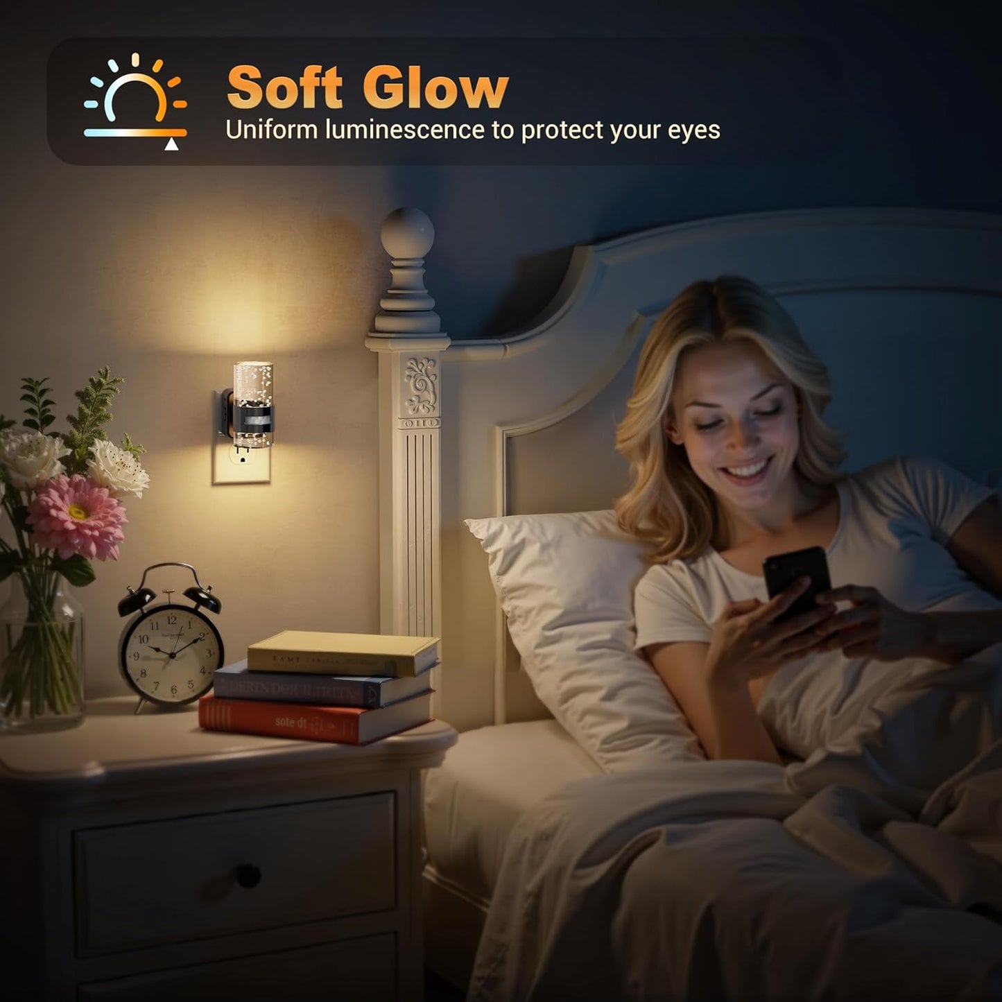 JandCase Motion Sensor Night Light, Night Lights Plug into Wall,3000K Soft White 0-100 LM Dimmable LED Night Light, Motion Activated Nightlight for Bathroom Hallway Decor