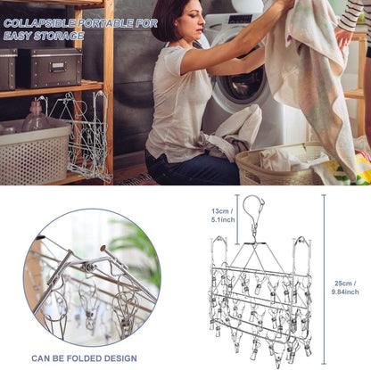 Fayleeko Drying Rack, 52 Clips Stainless Steel Laundry Drying Rack Folding Sock, Underwear, Clothes Hangers for Drying Towels, Bras, Lingerie, Baby Clothes