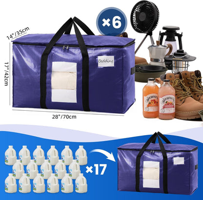 TAILI Extra Large Moving Bags, 4 Pack Blue Heavy Duty Totes For Storage with Visible Window, Wrap Around Handles, Storage Bags for Space Saving, Alternative to Moving Boxes