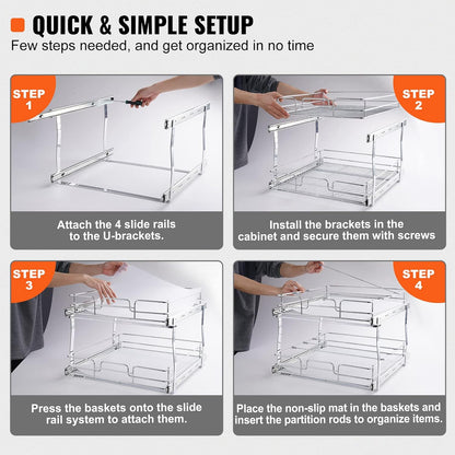 VEVOR Pull Out Cabinet Organizer, 12"W x 21"Dx15.2"H Heavy Duty Slide Out Pantry Shelves, Chrome-Plated Steel Roll Out Drawers for Home,13.5"Wx22"Dx19"H Inside Kitchen Cabinet, Bathroom, Under Sink