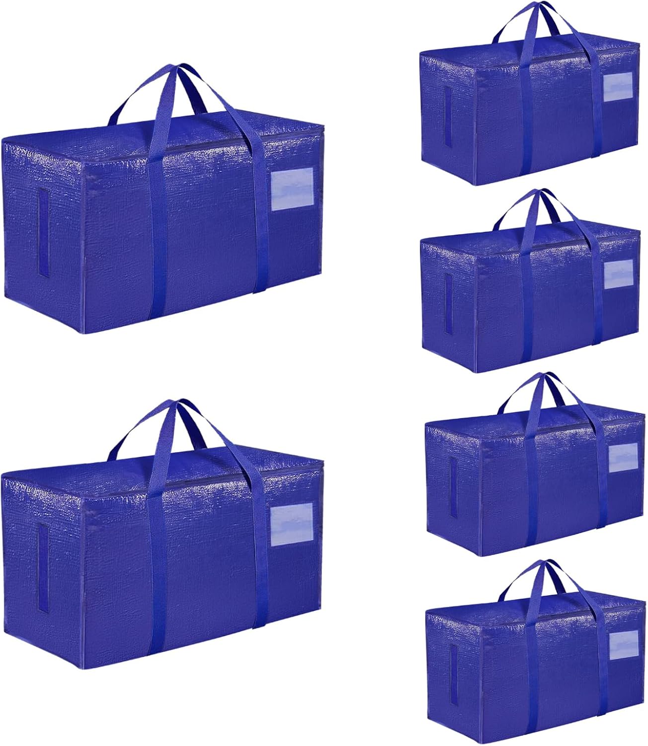 8 Pack-Extra Large Heavy Duty Moving Bags - Waterproof Storage Totes with Handles & Zippers, Foldable for College Dorm, Storage (Clear)