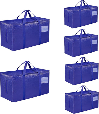 8 Pack-Extra Large Heavy Duty Moving Bags - Waterproof Storage Totes with Handles & Zippers, Foldable for College Dorm, Storage (Clear)