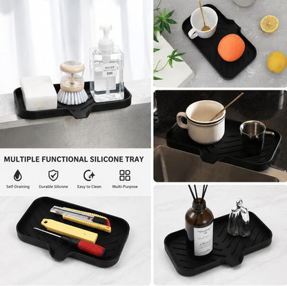 MicoYang Silicone Bathroom Soap Dishes with Drain Spout-Bathroom and Kitchen Sink Organizer,Sponge Holder,Dish Soap Tray,Perfect for Dispenser,Scrubber,Bottle,Cup on Sink or Counter-Coffee 4.9"×3.2"