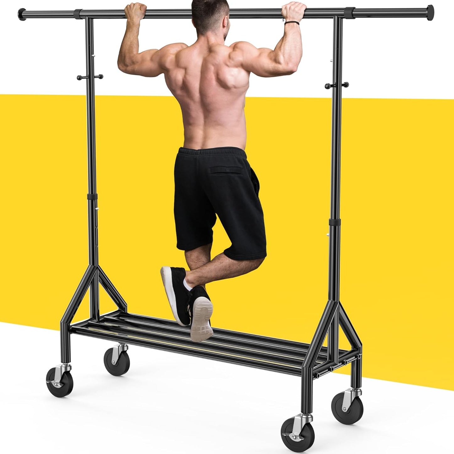 Upgraded 100% Stainless Steel Clothing Rack Load 760LBS, Heavy Duty Clothes Racks with Larger & Sturdy Wheel, Extendable & Adjustable Rolling Garment with Shelves for Hanging Portable Closet Rack