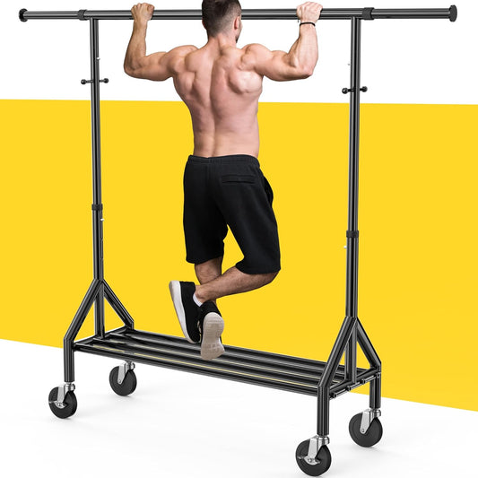 Upgraded 100% Stainless Steel Clothing Rack Load 760LBS, Heavy Duty Clothes Racks with Larger & Sturdy Wheel, Extendable & Adjustable Rolling Garment with Shelves for Hanging Portable Closet Rack