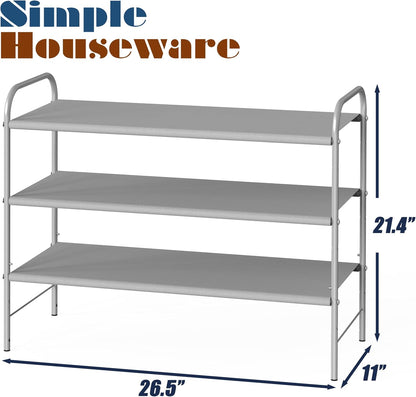 Simple Houseware 3-Tier Shoe Rack Storage Organizer, Grey – Space-Saving Shoe Shelf, Holds 9–16 Pairs, Sturdy Metal Frame, Easy Assembly – Closet, Entryway, Bedroom Shoe Storage Solution