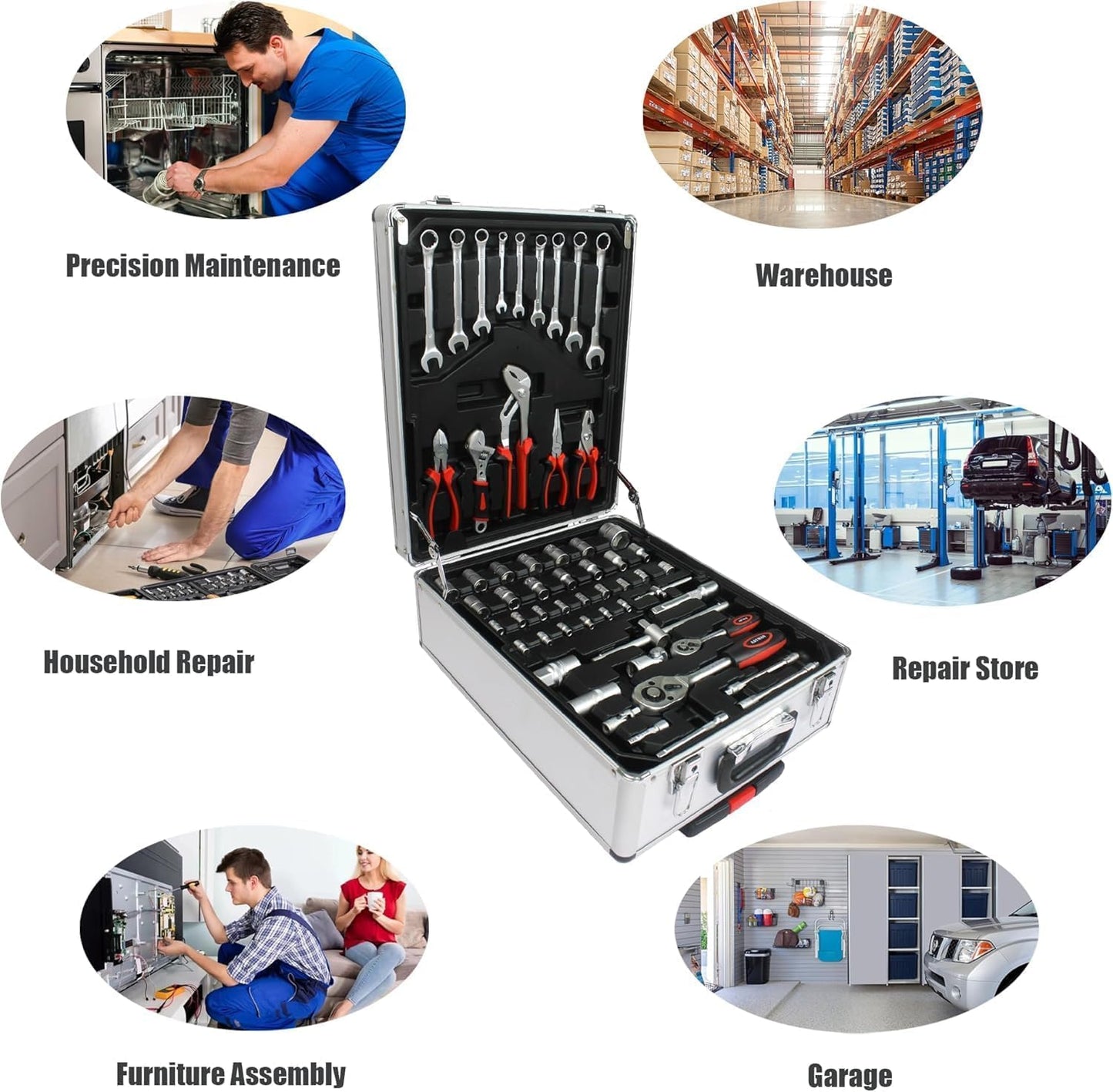 899PCS Tool Set, Household Tool Kit with Rolling Tool Box, Complete Tool Box Set Hand Tool Set with Tool Box, Mechanic Tool Set Rolling Tool Set for Home/Auto Repair Tool Set (Black)