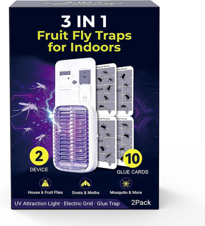 Upgraded Fruit Fly Traps for Indoors, Flying Insect Trap for Fruit Flies, Gnats, Plug in Bug Zapper Indoor with Dual-UV Lights & Trapping, Electric Grid & Glue Traps(1 Device & 5 Glue Boards)