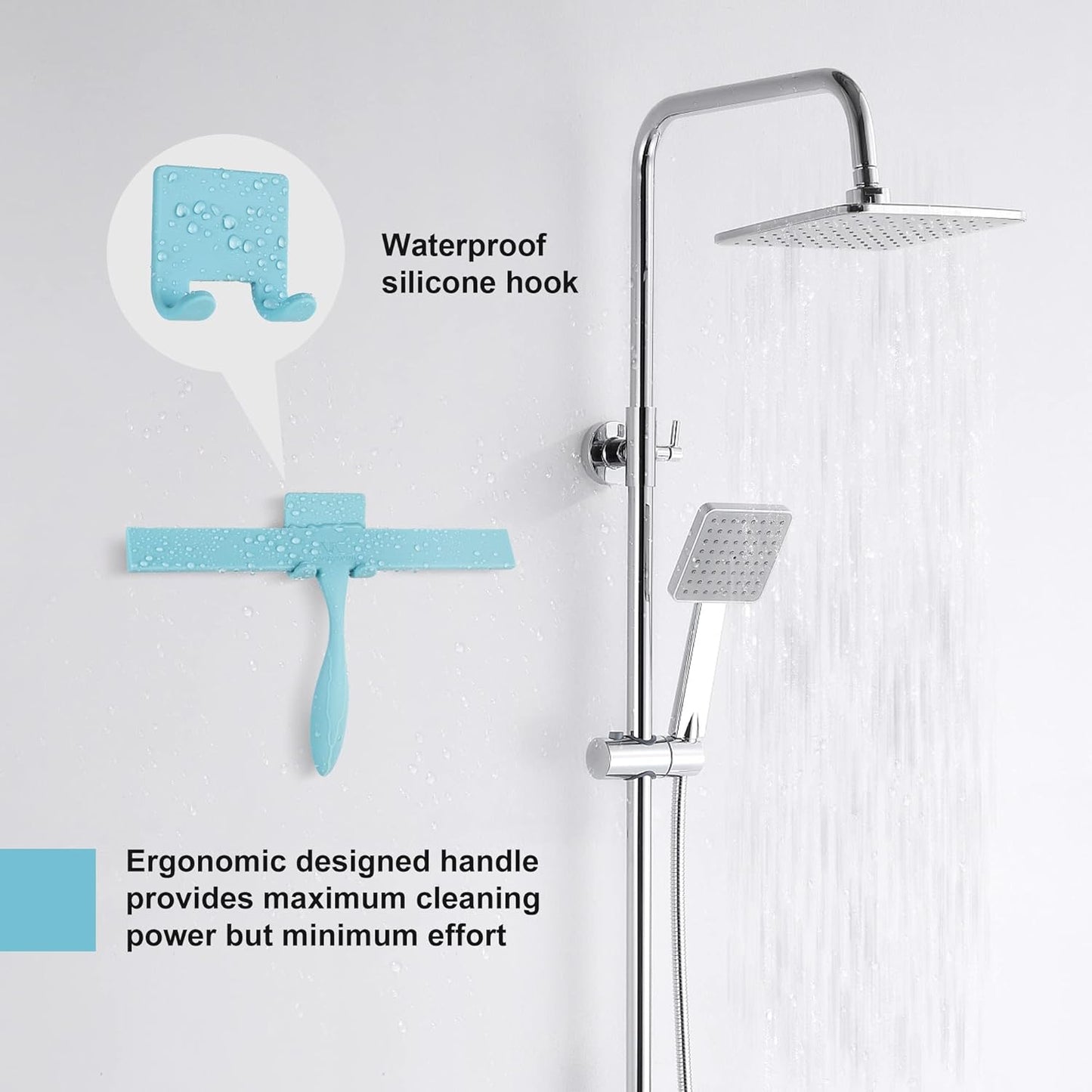 Squeegee for Shower Glass Door, 11-Inch Shower Squeegee for Glass Doors, Bathroom Silicone Squeegees Wiper for Shower with Non-Slip Handle, No-Drilling Silicone Hanging Hook, for Tiles, Mirror(White)