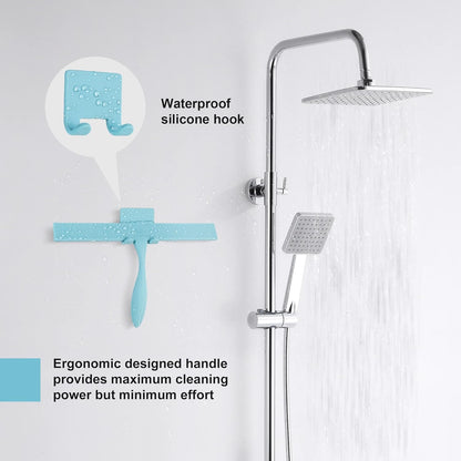 Squeegee for Shower Glass Door, 11-Inch Shower Squeegee for Glass Doors, Bathroom Silicone Squeegees Wiper for Shower with Non-Slip Handle, No-Drilling Silicone Hanging Hook, for Tiles, Mirror(White)
