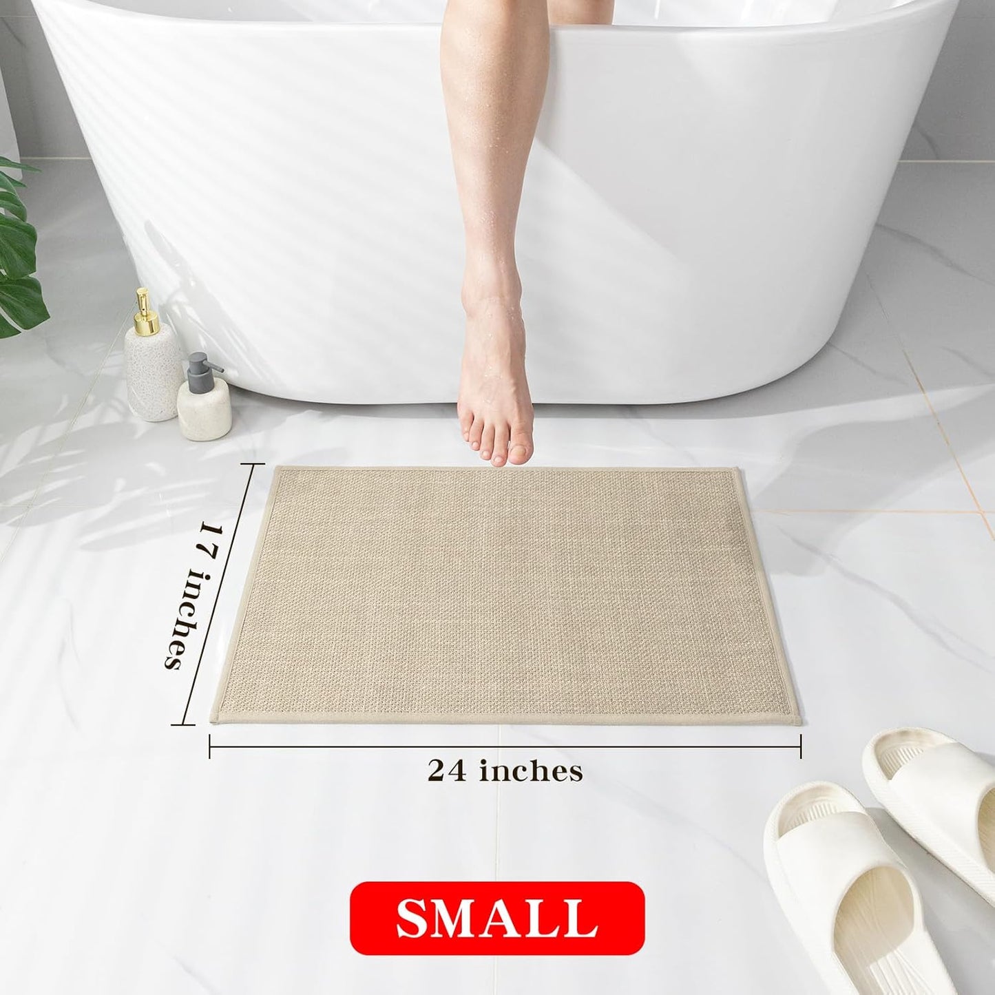 chakme Bathroom Rugs Mat 24x17, Ultra Thin Non Slip Bath Mat Small Quick Dry Absorbent Bath Mat for Bathroom Floor, (Dark Beige, 24"x17")