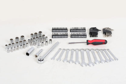 MECHMAX 121-Piece Mechanics Tool Set, 1/4 & 3/8-Inch Drive | Metric and standard SAE socket wrench kit. General automotive repair hand tool set for car mechanics and garage DIY