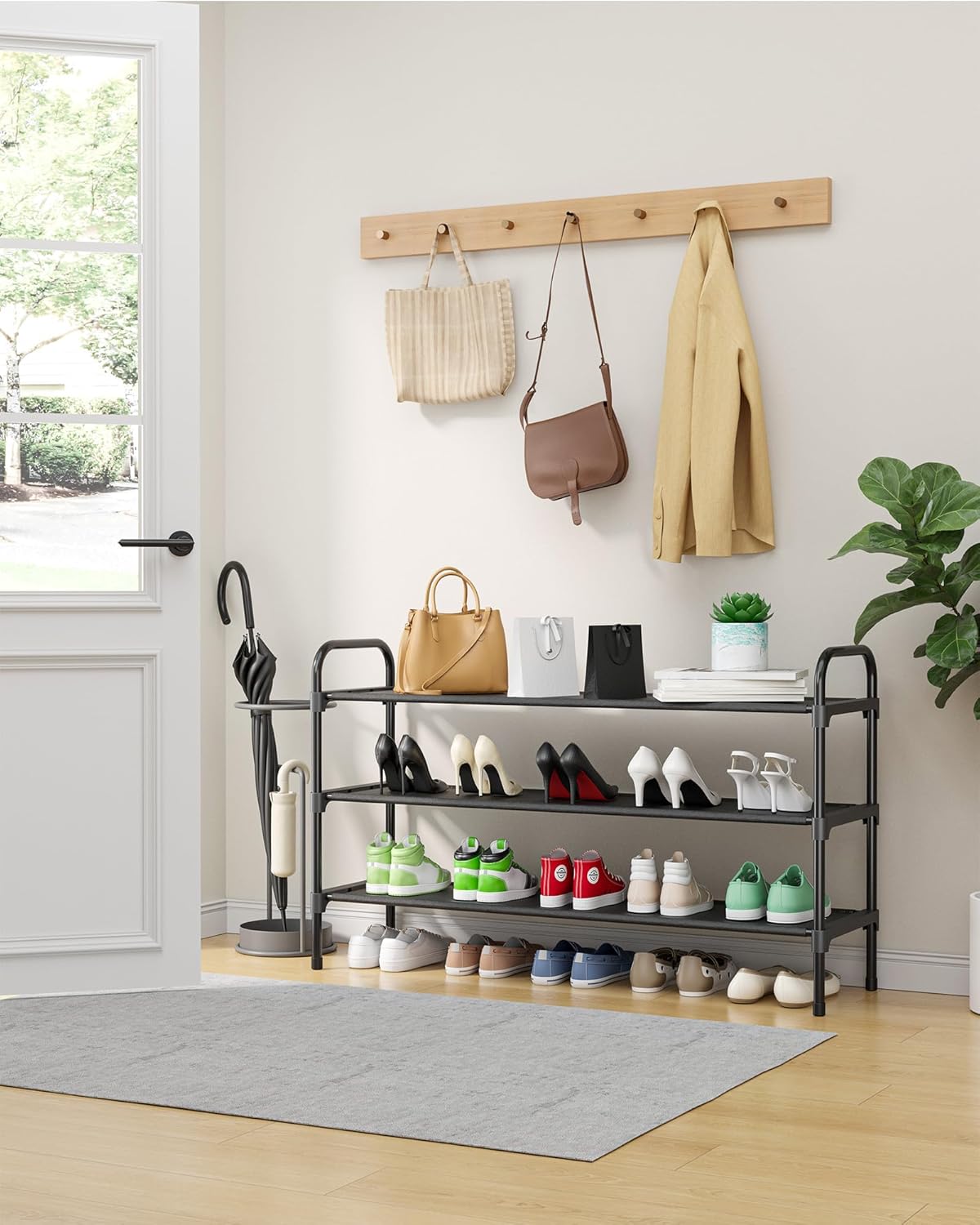 Kitsure Shoe Rack, 39" Wide Extra-Long Shoe Organizer, 3-Tier, Black | Closet, Front Door Entrance, Entryway, Stackable & Detachable Shelf, Closet Organizers and Storage