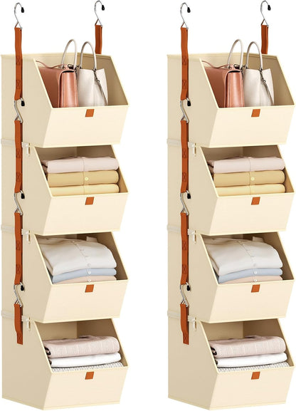 Homsorout Hanging Closet Organizer 4 Tier - Clothes Hanging Shelves, Space-Saving Closet System, Fabric Storage Bins Bedroom Organization, Collapsible Baskets for Home, Dorm, Rv, Beige