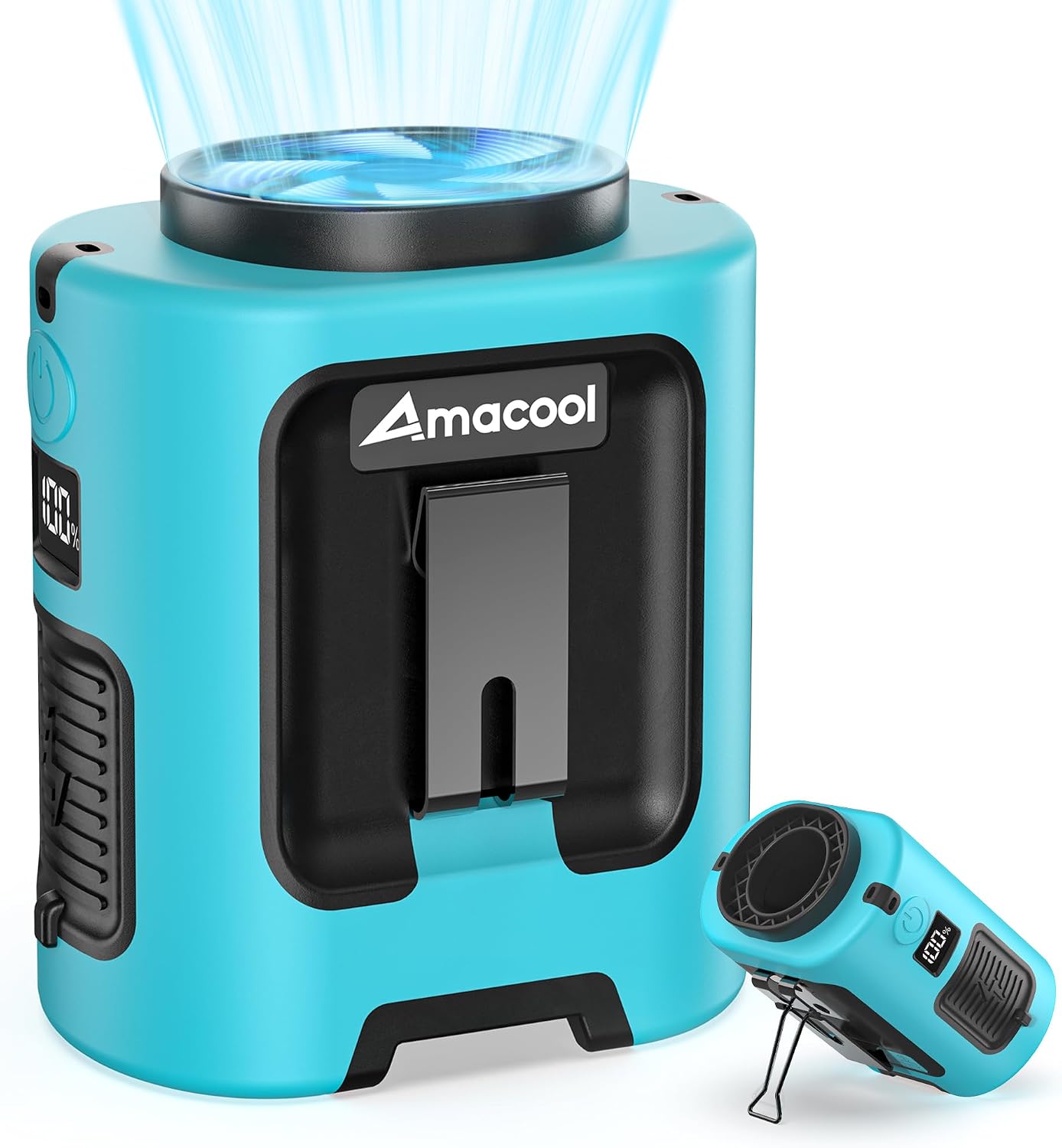 AMACOOL Portable Waist Fan Clip On, MAX 40H Work Time, 10000mAh Rechargeable Wearable Shirt Fan with Light, 16000RPM Powerful 5 Speed Belt Fans Personal Cooling Fans for Outdoor Jobsite Camping Travel