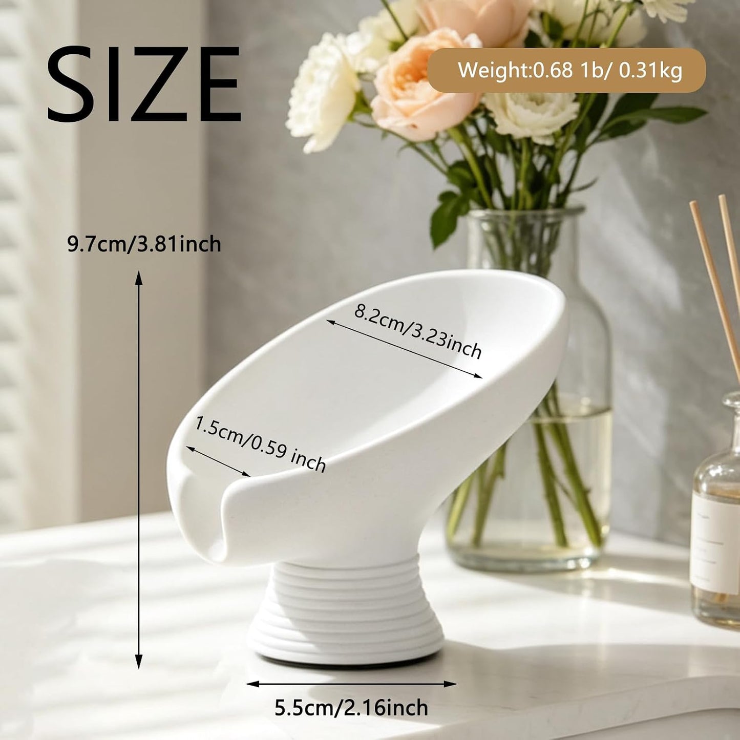 Self Draining Soap Dish with Suction Cup, Leaf Shaped Resin Soap Holder for Bathroom, Shower, Sink & Kitchen (Beige)