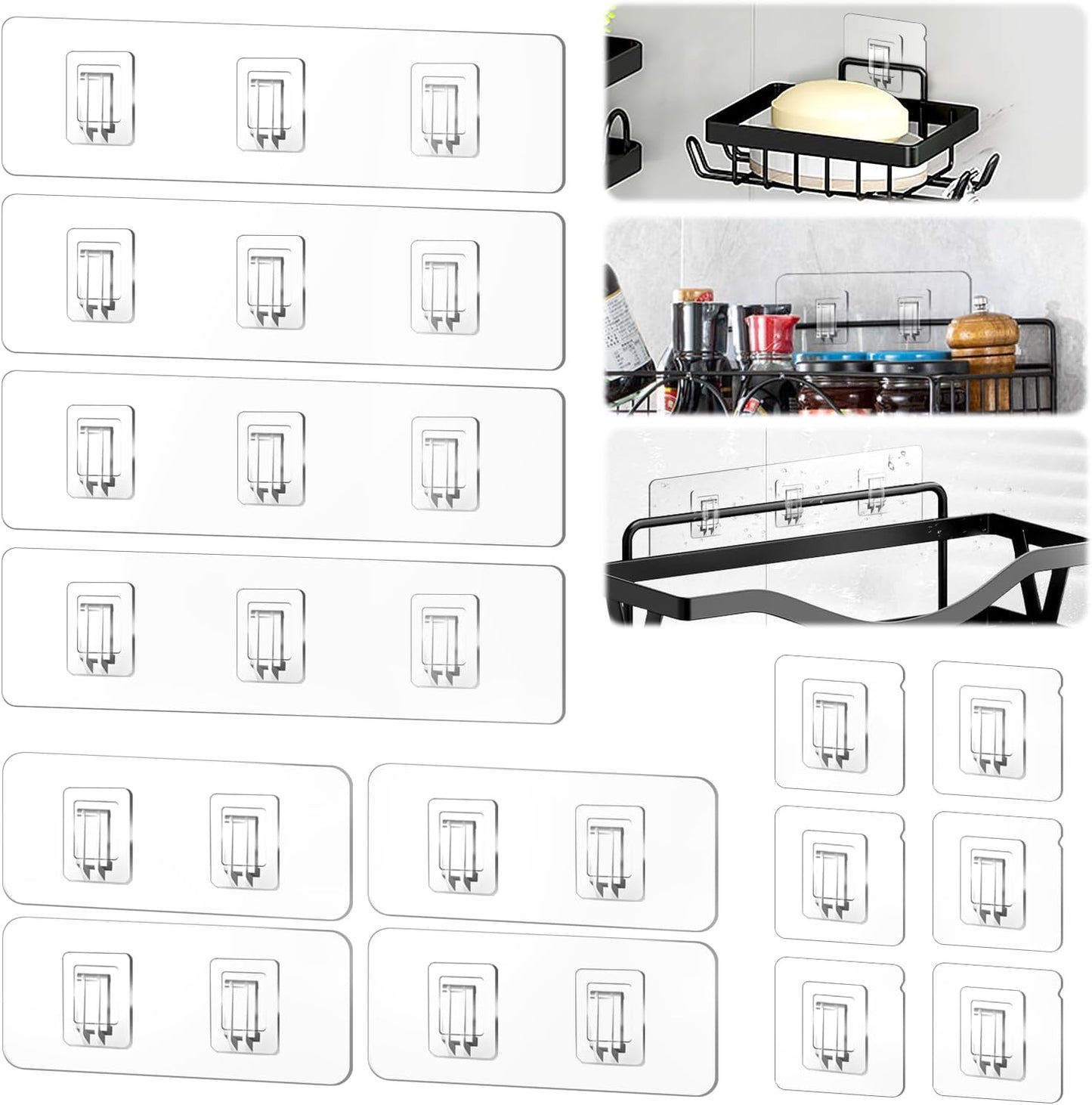 FGSAEOR 14-Pack Shower Caddy Adhesive Single Hooks for Replacement, Shower Holder Organizer Self Adhesive Wall Hooks for Bathroom Corner Shelf Basket Soap Dish