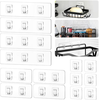 FGSAEOR 14-Pack Shower Caddy Adhesive Single Hooks for Replacement, Shower Holder Organizer Self Adhesive Wall Hooks for Bathroom Corner Shelf Basket Soap Dish