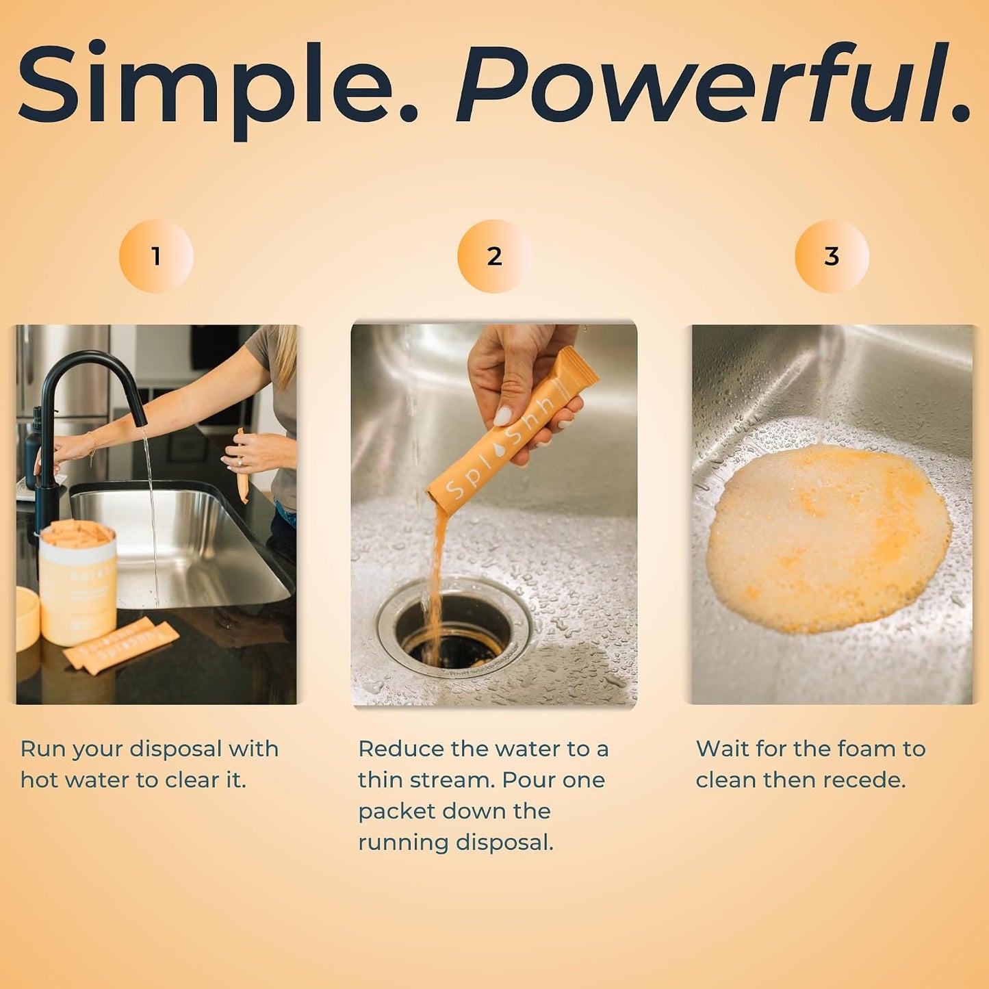 SplaShh Foaming Garbage Disposal Cleaner and Deodorizer, 25 Instant Foaming Powder Packets, 12-Month Supply, Mild Citrus Scent, Kitchen Sink Disposer Cleaner, Drain Odor Eliminator & Freshener